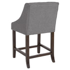 Flash Furniture Carmel Series 24" High Transitional Tufted Walnut Counter Height Stool with Accent Nail Trim - Dark Grey Fabric-Button Tufted Back Design