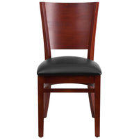 Flash Furniture Lacey Series Solid Back Mahogany Wood Restaurant Chairs with Black Vinyl Seat - 2 Pack-Set of 2 Wood Dining Chairs