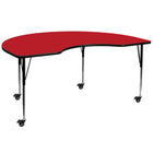 Flash Furniture Mobile 48"W x 72"L Kidney HP Laminate Activity Table, Red-Collaborative Kidney Activity Table