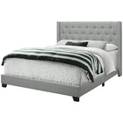 Monarch Specialties 5984Q Queen Size Bed - Grey Linen With Chrome Trim-Upholstered floor length wing back headboard, side and end rails in a chic grey linen-look fabric