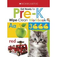 Scholastic Early Learners Wipe-Clean Workbook - Get Ready for Pre-K-Focuses on a variety of first concepts: letters, numbers, shapes, colors, animals, seasons, weather, vehicles, people, and food