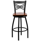 Flash Furniture HERCULES Series Black "X" Back Swivel Metal Barstool - Cherry Wood Seat - 2 Pack-Set of 2 Metal Dining Bar Stools