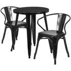 24'' Round Black Metal Indoor-Outdoor Table Set with 2 Arm Chairs (CH-51080TH-2-18ARM-BK-GG)-Indoor Outdoor Sets