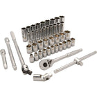 Dynamic Tools 1/2" Drive 43 Piece 6 Point, Standard/Deep, Metric Socket Set, 10mm - 28mm-Contains: 19 Standard Metric Sockets: 10, 11, 12, 13, 14, 15, 16, 17, 18, 19, 20, 21, 22, 23, 24, 25, 26, 27, 28mm, 18 Deep Metric Sockets: 10, 12, 13, 14, 15, 16, 17, 18, 19, 20, 21, 22, 23, 24, 25, 26, 27, 28mm, 5" & 10" Extensions, 45 Tooth Ratchet, Universal Joint, Flex Handle, T-handle