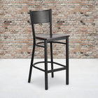 Flash Furniture HERCULES Series Black Grid Back Metal Restaurant Barstool - Walnut Wood Seat-.625'' Thick Plywood Seat