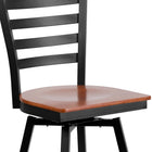 Flash Furniture HERCULES Series Black Ladder Back Swivel Metal Barstool - Cherry Wood Seat-Swivel Seat