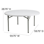 Flash Furniture 60"Dia Round Granite Plastic Folding Table - White-2'' Thick Granite White Table Top