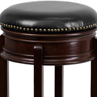 Flash Furniture 29" High Backless Wood Barstool with Carved Apron & Black Leather Swivel Seat - Cappuccino-Bar Height