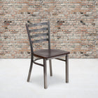 Flash Furniture HERCULES Series Clear Coated Ladder Back Metal Restaurant Chair - Walnut Wood Seat - 2 Pack-Welded Joint Assembly