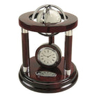 Elegance 8" Galaxy Globe & Clock-The rich high gloss piano finish mahogany stand has silver accents.