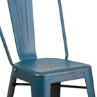 Flash Furniture 24" High Distressed Antique Blue Metal Indoor-Outdoor Counter Height Stool with Back-Seat Size: 14''W x 14''D