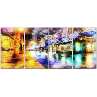 Designart Streets of Paris 4-Panel Cityscape Canvas Art Print, 48" x 28", (PT2044-271)-Print