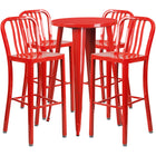 24'' Round Red Metal Indoor-Outdoor Bar Table Set with 4 Vertical Slat Back Barstools [CH-51080BH-4-30VRT-RED-GG]-Metal Cafe Bar Table