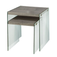 Monarch Specialties 3053 Nesting Table - Dark Taupe/Tempered Glass - 2 Pack-Set of 2 square nesting tables