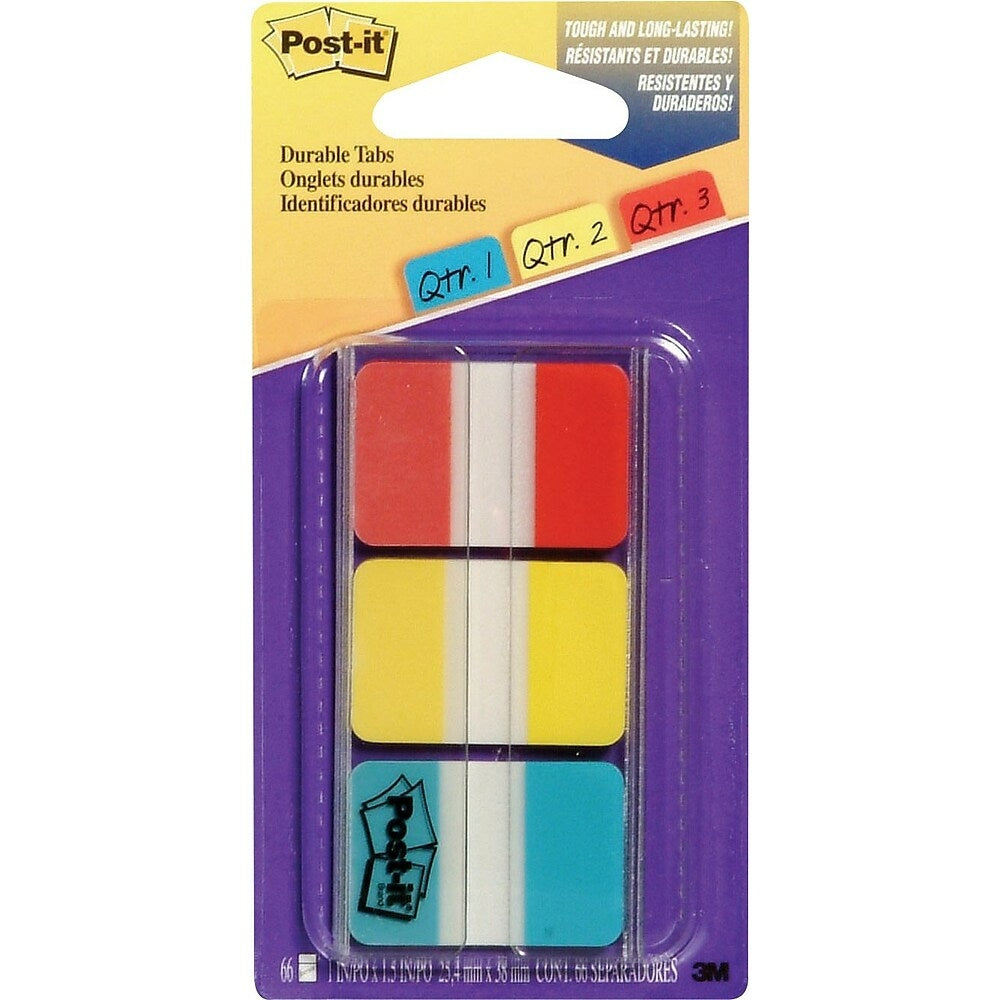 Post Tabs Post-it Durable Index Tabs, Red, Yellow & Blue, 66 Pack | staples.ca