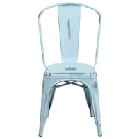 Flash Furniture Commercial Grade Distressed Green-Blue Metal Indoor-Outdoor Stackable Chair-Set of 4 Stackable Bistro Style Chairs