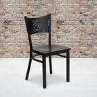 Flash Furniture HERCULES Series Black Coffee Back Metal Restaurant Chair - Mahogany Wood Seat - 2 Pack-Welded Joint Assembly