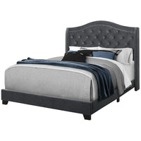 Monarch Specialties 5968Q Queen Size Bed - Dark Grey Velvet With Chrome Trim-Queen Size frame