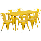 Flash Furniture 31.5'' x 63'' Rectangular Yellow Metal Indoor-Outdoor Table Set with 6 Stack Chairs (ET-CT005-6-30-YL-GG)-Seats 6 people