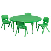 Flash Furniture 45" Round Green Plastic Height Adjustable Activity Table Set with 4 Chairs-Multipurpose Kids Table Set