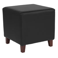 Flash Furniture Ascalon Upholstered Ottoman Pouf - Black Leather-Contemporary Style