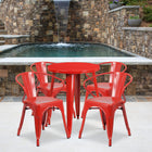 24'' Round Red Metal Indoor-Outdoor Table Set with 4 Arm Chairs (CH-51080TH-4-18ARM-RED-GG)-24"W x 24"D x 29"H