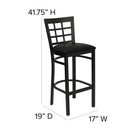 Flash Furniture HERCULES Series Black Window Back Metal Restaurant Barstool - Black Vinyl Seat-Two Curved Support Bars