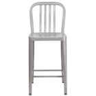 Flash Furniture 24" High Silver Metal Indoor-Outdoor Counter Height Stool with Vertical Slat Back-Industrial Style Modern Counter Stool