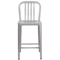 Flash Furniture 24" High Silver Metal Indoor-Outdoor Counter Height Stool with Vertical Slat Back-Industrial Style Modern Counter Stool