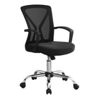 Monarch Specialties 7460 Office Chair - Black/Chrome Base-Mid-back office chair with fixed armrests in black, with breathable, polyester mesh fabric in black