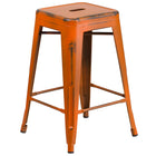 Flash Furniture 24" High Backless Distressed Orange Metal Indoor-Outdoor Counter Height Stool-Stackable Industrial Style Modern Stool