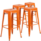 Flash Furniture Commercial Grade 30" High Backless Orange Metal Indoor-Outdoor Barstool with Square Seat-Set of 4 Stackable Industrial Style Modern Stools