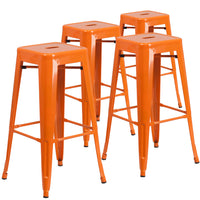 Flash Furniture Commercial Grade 30" High Backless Orange Metal Indoor-Outdoor Barstool with Square Seat-Set of 4 Stackable Industrial Style Modern Stools