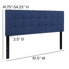 Flash Furniture Bedford Tufted Upholstered Queen Size Headboard - Navy Fabric-Black Metal Stands with Adjustable Bed Rail Slots