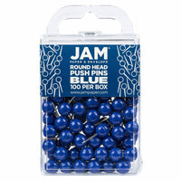 JAM Paper Colorful Push Pins - Round Head Map Thumb Tacks - Blue - 100 Pack-Color: Blue