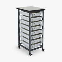 Luxor Mobile Bin System, Single Row (MBS-SR-8S)-Single-row black  steel frame and grey durable bins for long-lasting use
