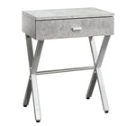 Monarch Specialties 3264 Accent Table - 24"H/Grey Cement/Chrome Metal-Grey Cement particle board surface with chrome metal legs