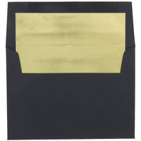 JAM Paper A8 Foil Lined Envelopes, 5.5 x 8.125, Black Linen with Gold Foil Lining, 250 Pack (3243680H)-Black linen with gold foil lined recycled envelope