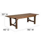 Flash Furniture HERCULES Series 8' x 40" Rectangular Antique Rustic Solid Pine Folding Farm Table-3.5" Thick Square Legs