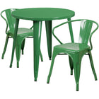 30'' Round Green Metal Indoor-Outdoor Table Set with 2 Arm Chairs (CH-51090TH-2-18ARM-GN-GG)-Indoor Outdoor Sets