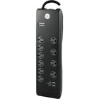 GE 10 Outlet Surge Protector with USB - 3000 J - 2 Ports - 6 ft - Black-User Friendly - Twist-to-close safety covers keep unused outlets closed while not being used while a built-in power filter provides a cleaner sound and picture experience
