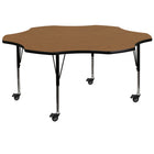Flash Furniture Mobile 60" Flower Oak Thermal Laminate Activity Table - Height Adjustable Short Legs-Flower Shaped Activity Table