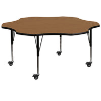 Flash Furniture Mobile 60" Flower Oak Thermal Laminate Activity Table - Height Adjustable Short Legs-Flower Shaped Activity Table
