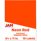 JAM Paper Full Page Sticker Paper Shipping Labels - 8-1/2" x 11" - Neon Red - 10 Pack -English only packaging