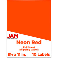 JAM Paper Full Page Sticker Paper Shipping Labels - 8-1/2" x 11" - Neon Red - 10 Pack -English only packaging