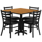 Flash Furniture 36" Square Natural Laminate Table Set with X-Base & 4 Ladder Back Metal Chairs - Black Vinyl Seat-Table and Chair Set