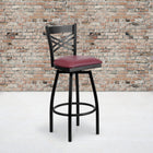 Flash Furniture HERCULES Series Black "X" Back Swivel Metal Barstool - Burgundy-2.5'' Thick Foam Padded Seat