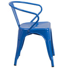 Flash Furniture Commercial Grade Metal Indoor-Outdoor Chair with Arms - Blue-Curved Back with Vertical Slat