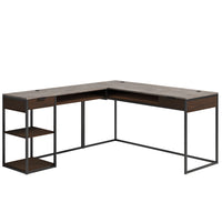 Sauder 66"W International Lux L-Desk - Deco Stone/Umber Wood-Drawers with metal runners and safety stops.