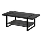 Monarch Specialties 2860 Coffee Table - Black Reclaimed Wood-Look/Black Metal-Thick, wide tabletop and smaller lower shelf in a black reclaimed wood-look finish for a rustic appeal